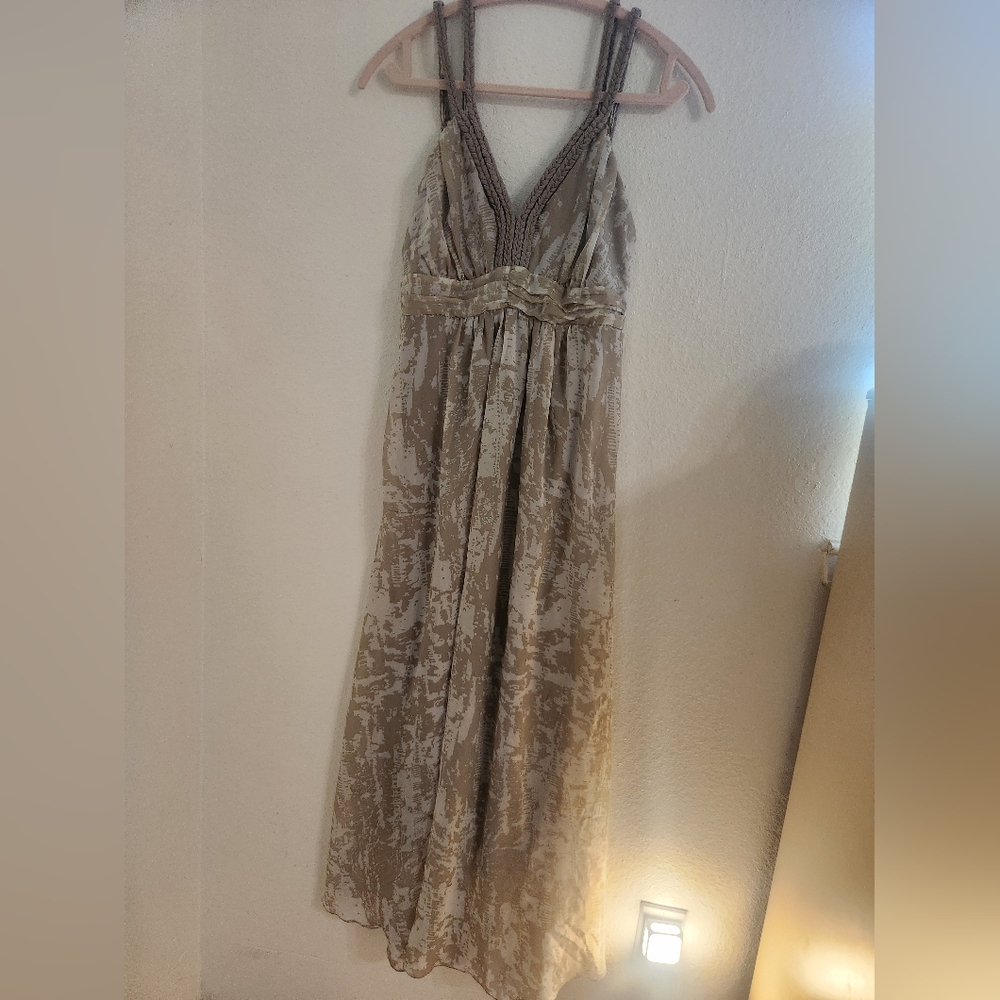Soft Surroundings Taupe Patterned Maxi Dress Size PM